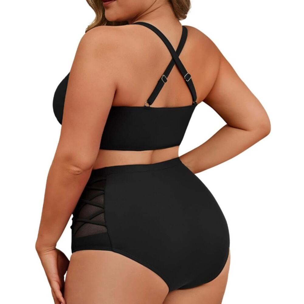 Women Plus Size Black Bikini Set High Waisted Tummy Control 3XL - Picture 2 of 6